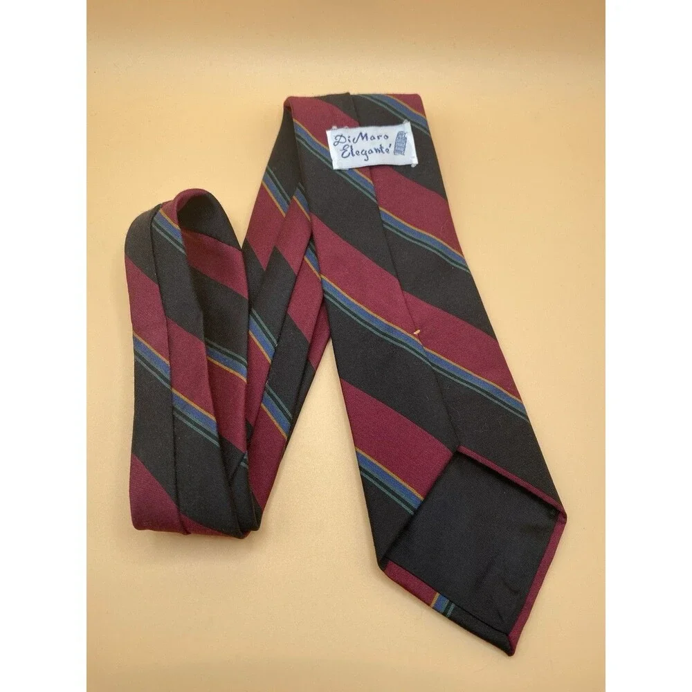 Vintage DiMaro Elegante Striped Silk Tie Mens Burgundy Black Made in USA